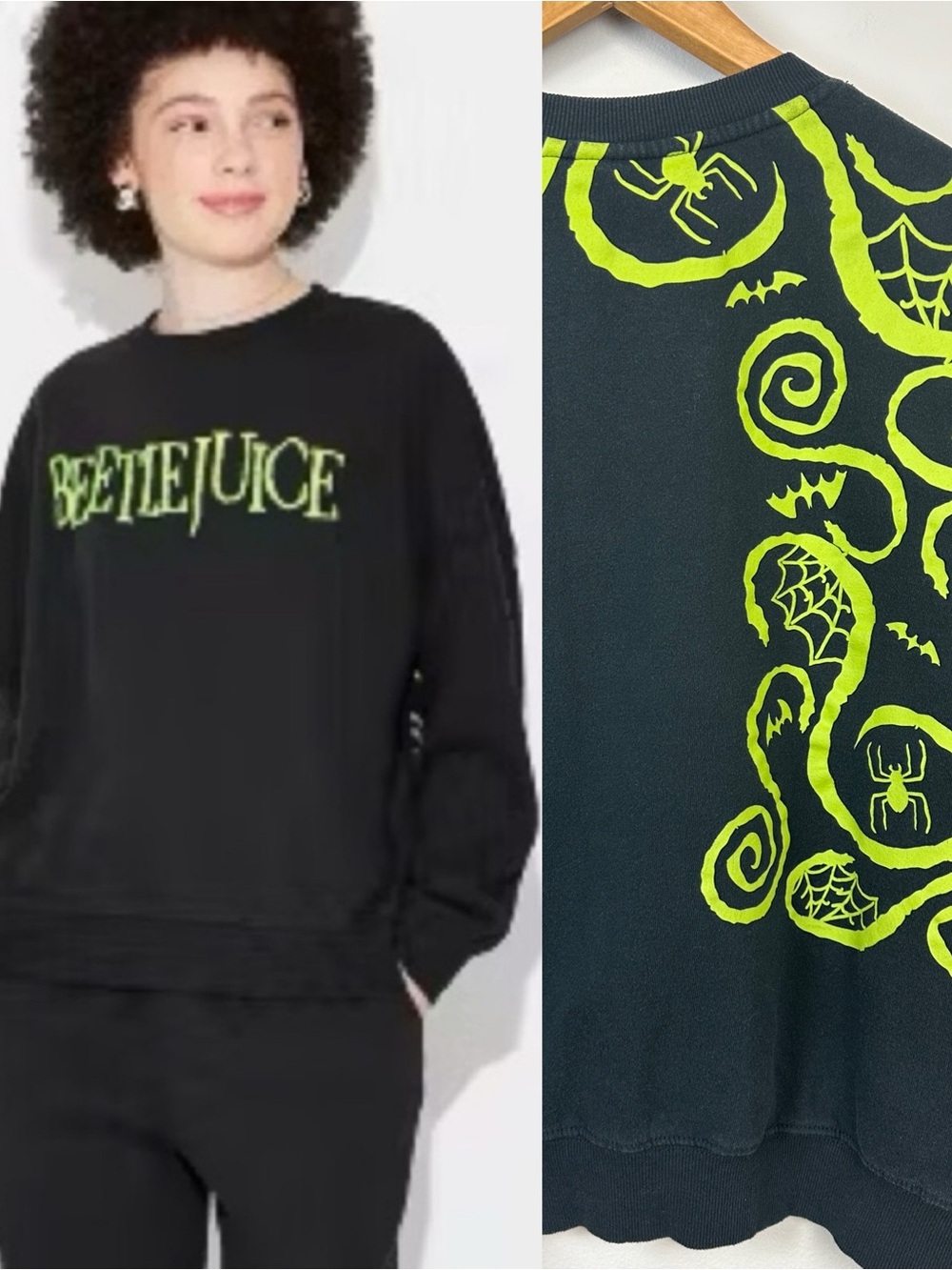 Beetlejuice Sweatshirt Black Neon Green Sz L